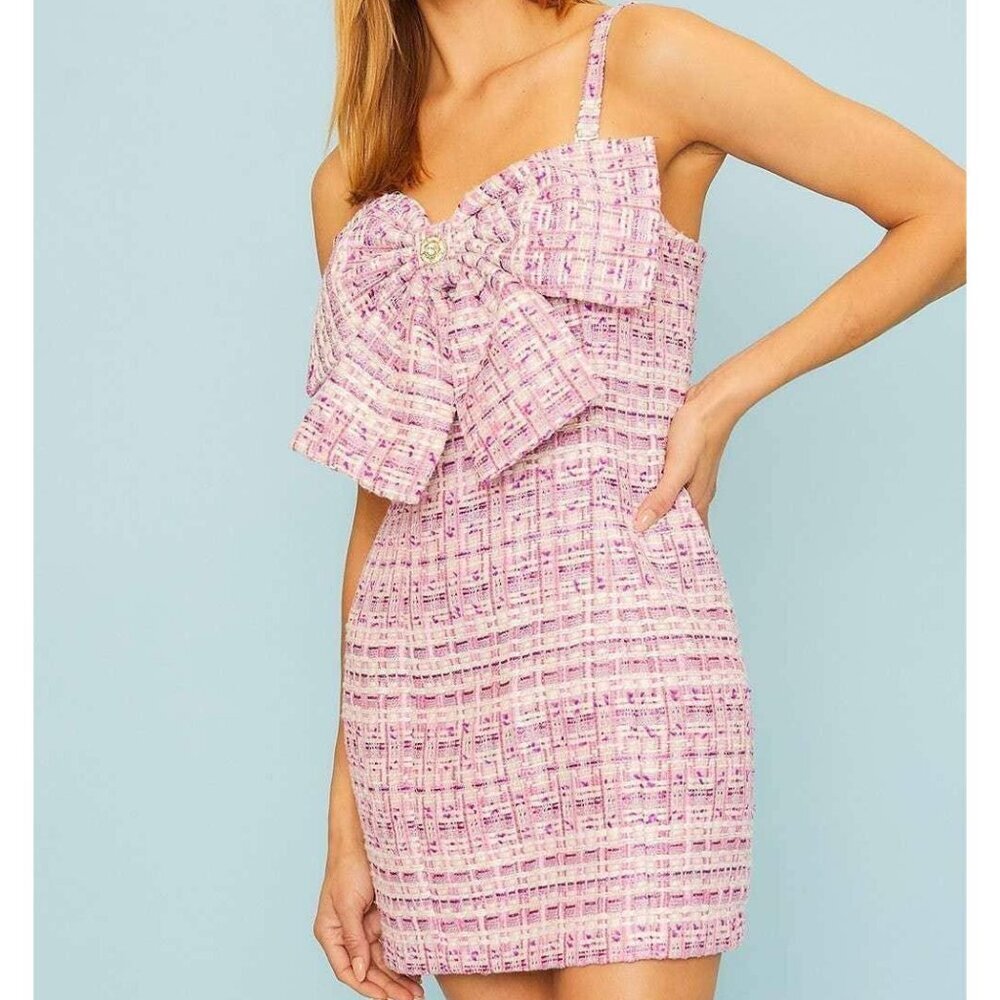 Big Bow Tweed Mini Dress - Picture 2 of 13